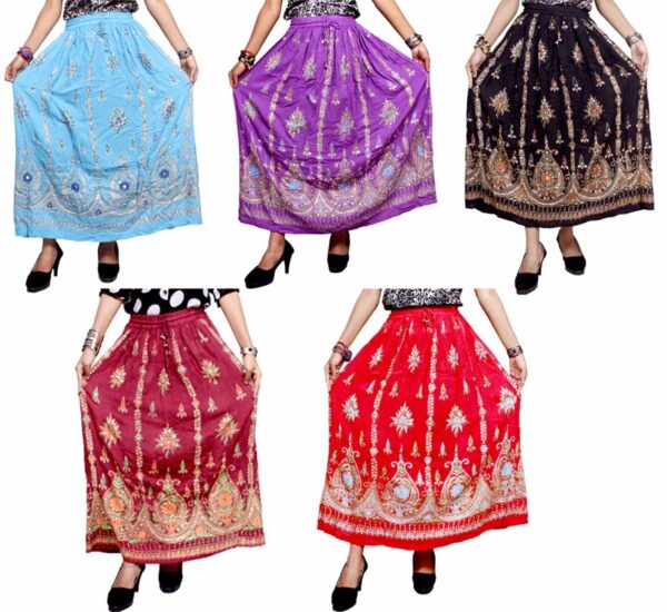 Indian Boho Hippie Rayon Embroidered Sequin Work Gypsy Long Skirt Wholesale Lot