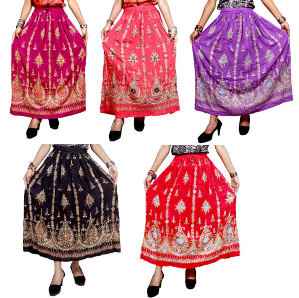 Indian Boho Hippie Rayon Embroidered Sequin Work Gypsy Long Skirt Wholesale Lot