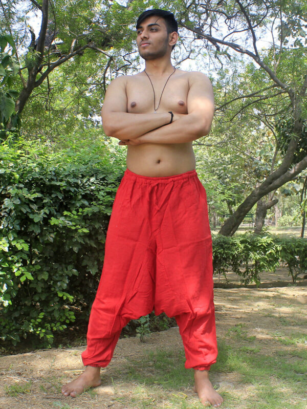 Men's Hemp Cotton Aladdin Red Harem Pant Hippie Baggy Yoga Handmade Trouser
