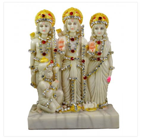 Hand Carved Ram Sita & Laxman Resin Statue 7.8 Inches with Zircons