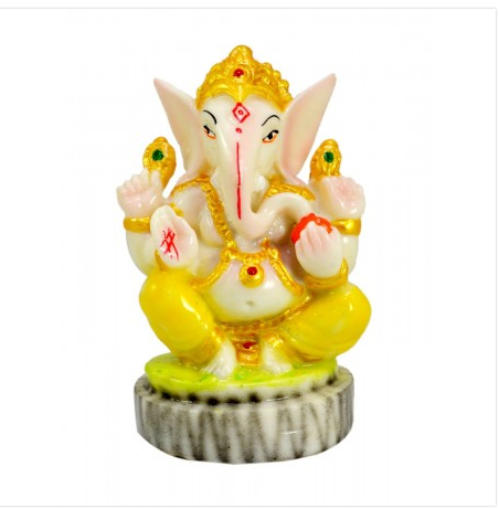 Hand Carved Ganesha Resin Idol Statue Marble Polish Size 3.5 Inches