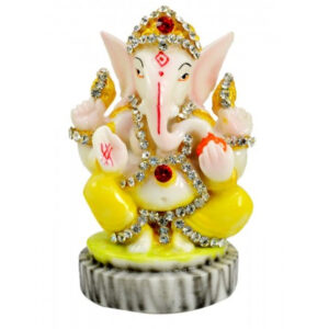 Ganesha Resin Sculpture Statue Marble Polish 3.5 Inches with Zircons