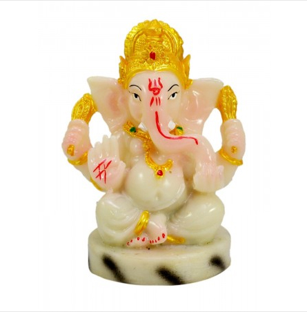 Hand Carved God Ganesha Resin Idol Statue Marble Polish Size 3.5 Inches