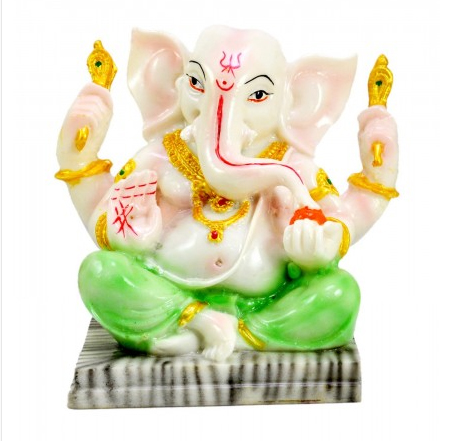 Hand Carved God Ganesha Resin Statue Marble Polish Size 4.5 Inches