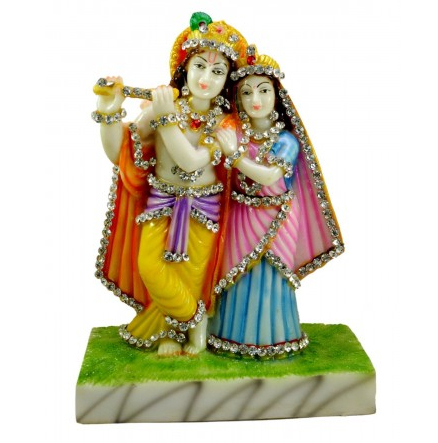 Krishna Radha Resin Sculpture Statue Marble Polish7 Inches with Zircons