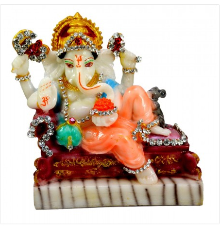 Ganesha Resin Sculpture Statue Marble Polish4.5 Inches with Zircons