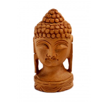 Hand Carved Wooden Ethnic Buddha Head Statue