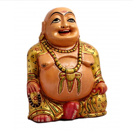Hand Carved Wood Painted Buddha Head Statue