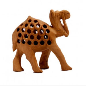 Hand Carved Indian Royal Camel Wood Jali Statue Sculptures