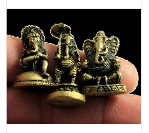 A Set of 3 Indian Lot God Ganesha Miniature Brass Sculpture Statues