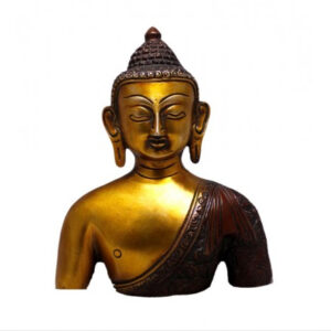 Indian Religious Two Tone Lord Buddha Shoulder Brass Idol Sculpture Statue