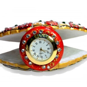 Handmade Indian Kundan Painted Marble Clock Showpiece Chopra Artefacts