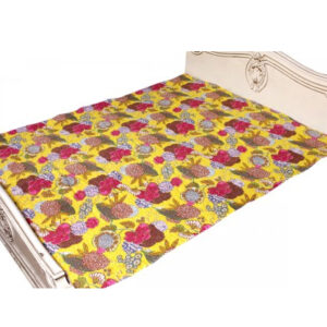 Kantha Stitch Quilt Floral Handmade Jaipuri Print Single Bedspread & Kantha Bed Cover Yellow 60x90 Inches