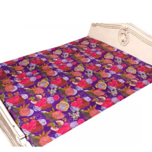 Kantha Stitch Quilt Floral Print Single Bedspread & Bed Cover Bohemian Bedding Purple 60x90 Inches