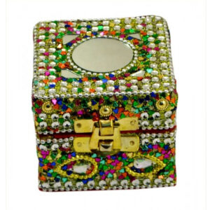 Indian Handmade 2.6 inches Green Mirror Work Jewelry Box in Lac & Home Decor