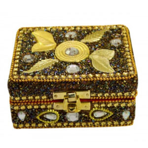 Indian Handmade 4 inches Golden Handcrafted Jewelry Box in Lac & Home Decor
