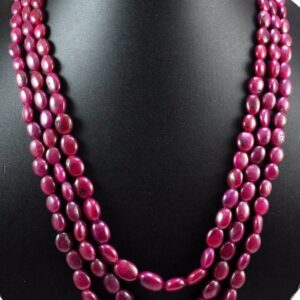 New 3 Line Exquisite 690ct Red Ruby Gemstone Oval Carved Beads Jewelry Necklace