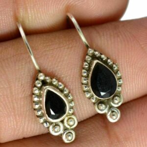 Natural Black Onyx Gemstone & .925 Steling Silver Earrings X71