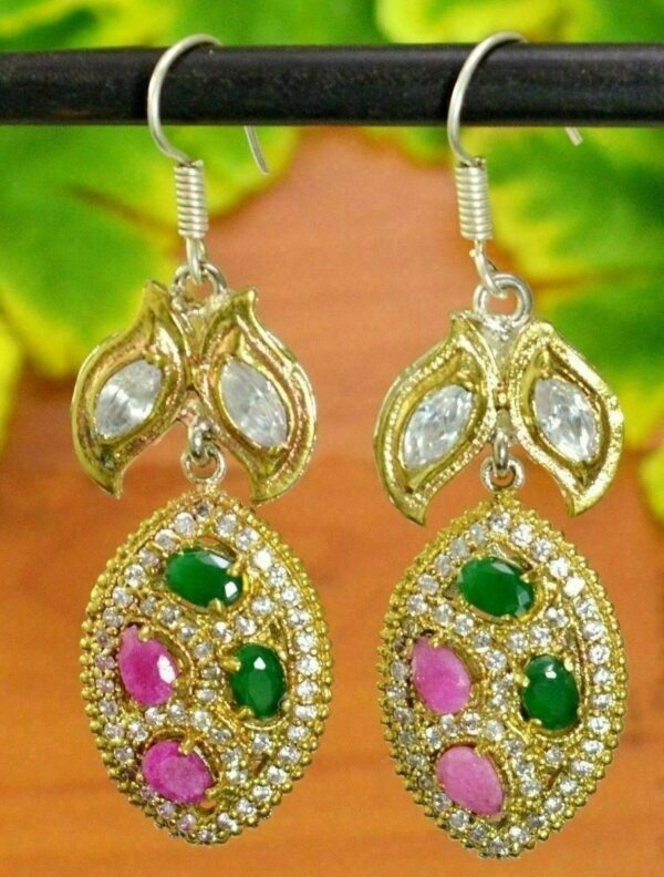 Emerald Gemstone Victorian Turkish .925 Silver Plated Designer Earring GVE520