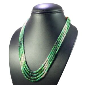 4 Strands Natural Emerald 186ct 4mm Size Faceted Beads Gemstone Strands Necklace