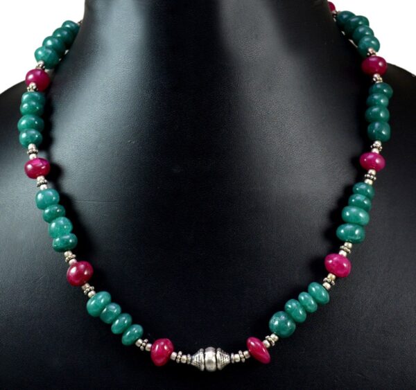 224ct Natural Semi Precious Ruby Emerald Gemstone Designer Beads Necklace Cab