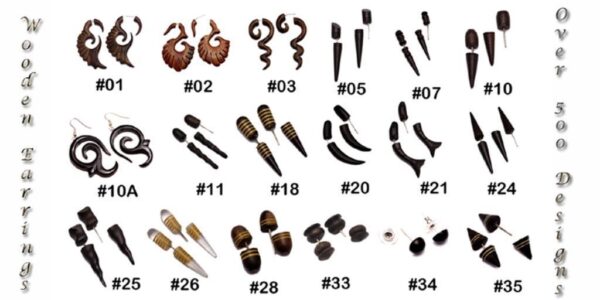 36pc Black Wooden Coconut Natural Boho Hippie Coco Wood Earrings Wholesale LOT