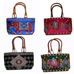 10 Traditional Ethnic Embroidered Ladies Wood Wooden Top Handle Wholesale Bags