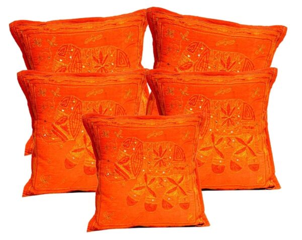 Indian Sequin Jari Ethnic Elephant Home Decor Orange Cushion Covers AIC543