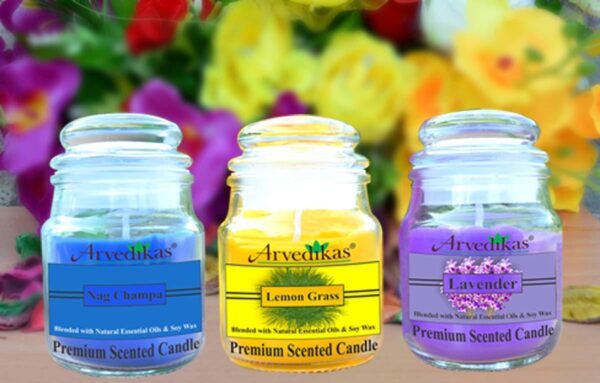 Arvedikas Set of 3 Natural Essential Oil Soy Wax Scented Candle Blended in Glass