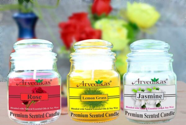 Arvedikas Set of 3Natural Essential Oil Soy Wax Scented Candle Blended Glass Jar
