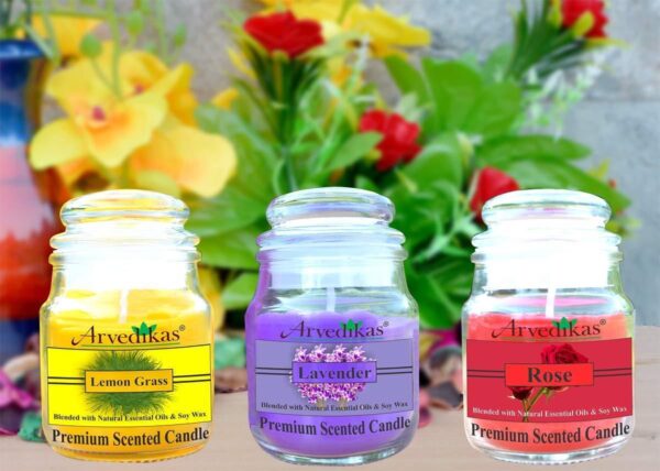 Arvedikas Set of 3 Natural Soy Wax Scented Candle Blended with Essential Oil Jar