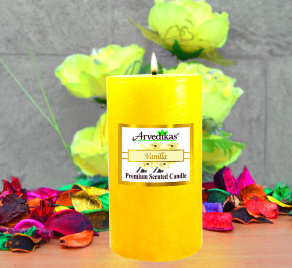 Arvedikas Premium Scented Candle Pillar Fragrance with Vanilla Aroma Size 6 inch