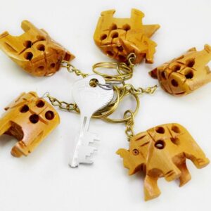 A Set of 5 Hand Carved Wooden Elephant Key Ring,keychain,wood Key Holder