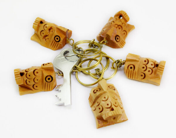 Hand Carved Wooden Owl Key Ring,keychain ,wood Key Holder Keychain