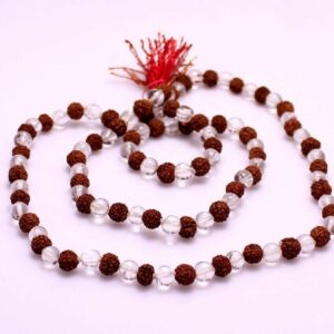 5mm Rudraksha with Crystal Quartz Jap Mala Rosary Prayer 108 Beads Necklace