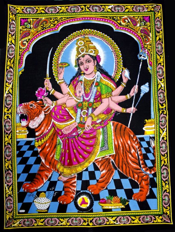 Huge Cotton Fabric Durga Ma Mother Goddess Yoga 43 Inch