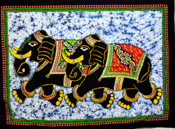 Indian Traditional Royal Ethnic Rajasthani Elephant Wildlife Batik Abstract Cotton Fabric Wall Hanging