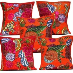5pcs-25pcs Orange Handmade Pillowcase Kantha Stitch Cushion Covers Wholesale Lot