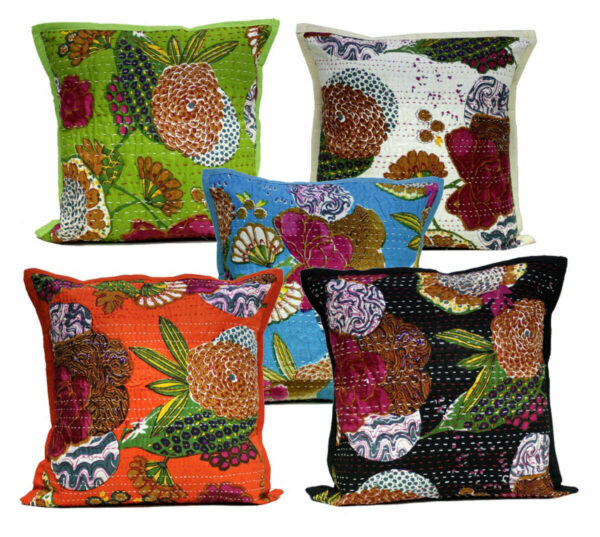 Indian Traditional Kantha Stitch Floral Cushion Covers Home Decor AIC534